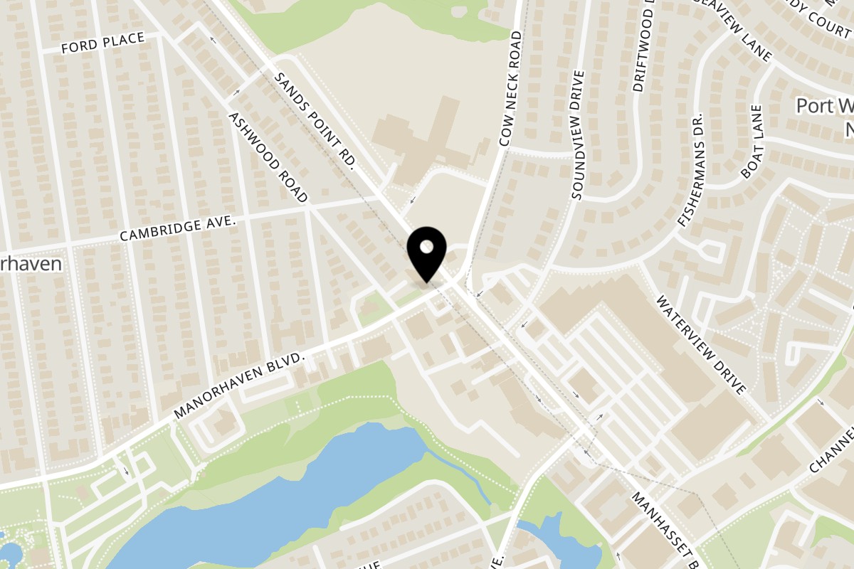 Map showing the location of Fora Cafe on 3 Manorhaven Blvd in Port Washington